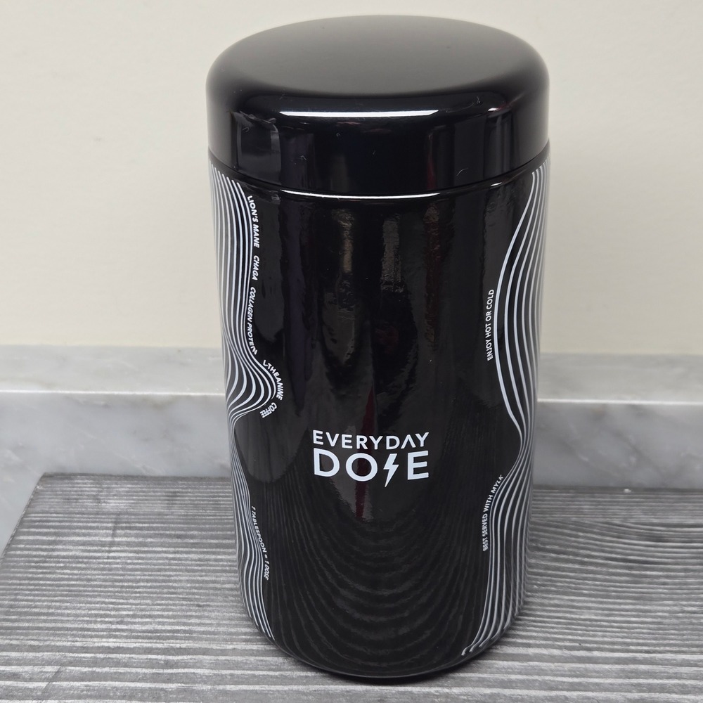 Everyday Dose Mushroom Coffee UV Glass Jar Black White Wavy Storage Canister - Picture 5 of 11